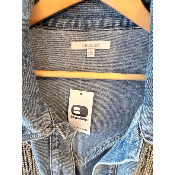 NWT Buckle | Verevert Rhinestone Fringe Denim Jacket size Large - Picture 4 of 10